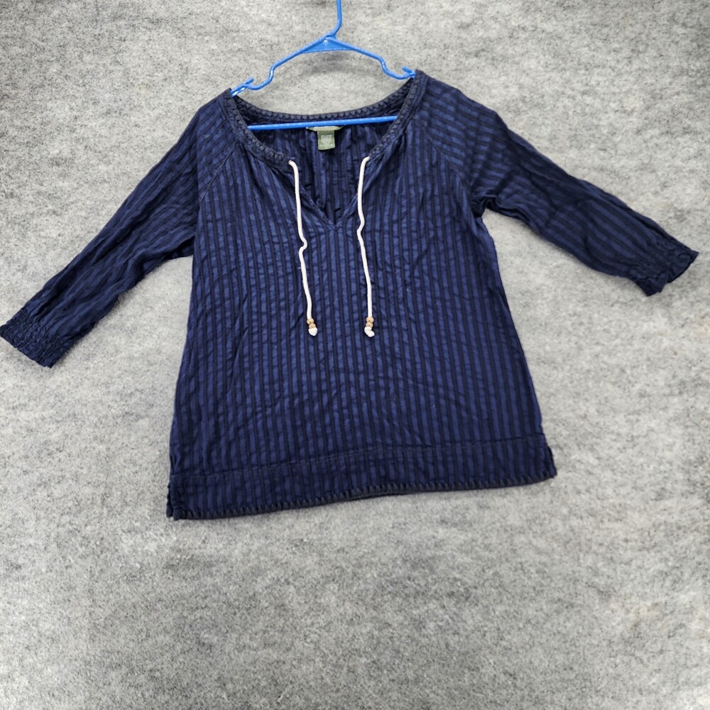 Eddie Bauer Shirt Womens Large 3/4 Sleeve Blue V Neck